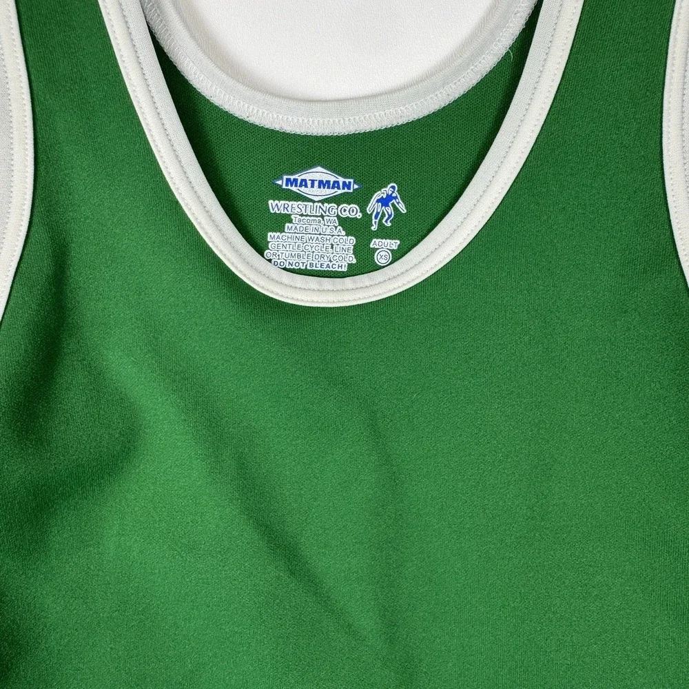 Matman Wrestling Singlet Green White Trim Athletic One Piece Adult‎ XS